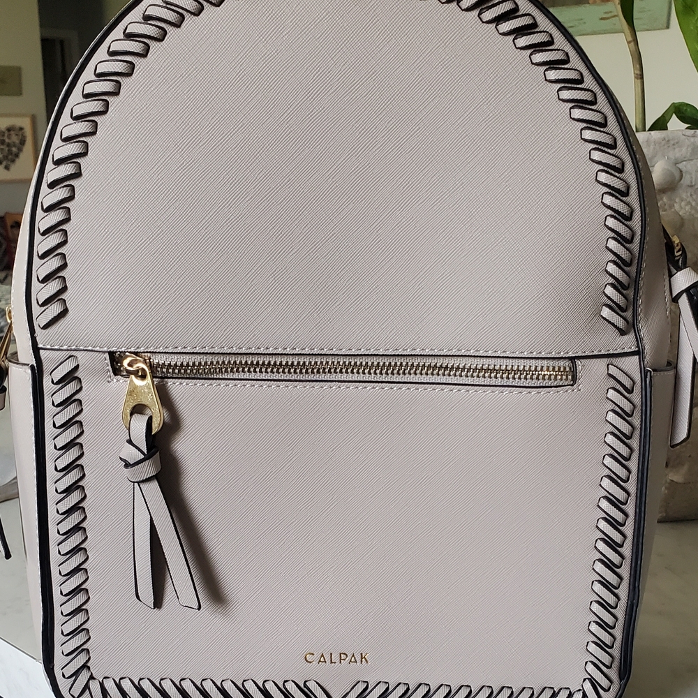 Calpak Gray Minimalist Backpack with Whipstitch Detail